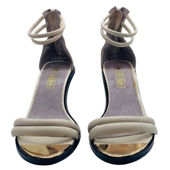 SOL SANA Oscar Leather Triangle Shaped Block Heel Sandals Sz 38 REVOLVE Strappy - Picture 5 of 11